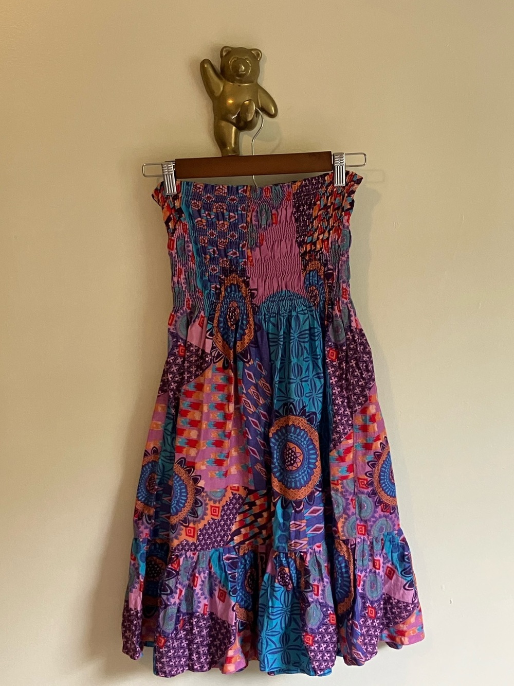Moda International Strapless Midi Dress in Purple & Teal